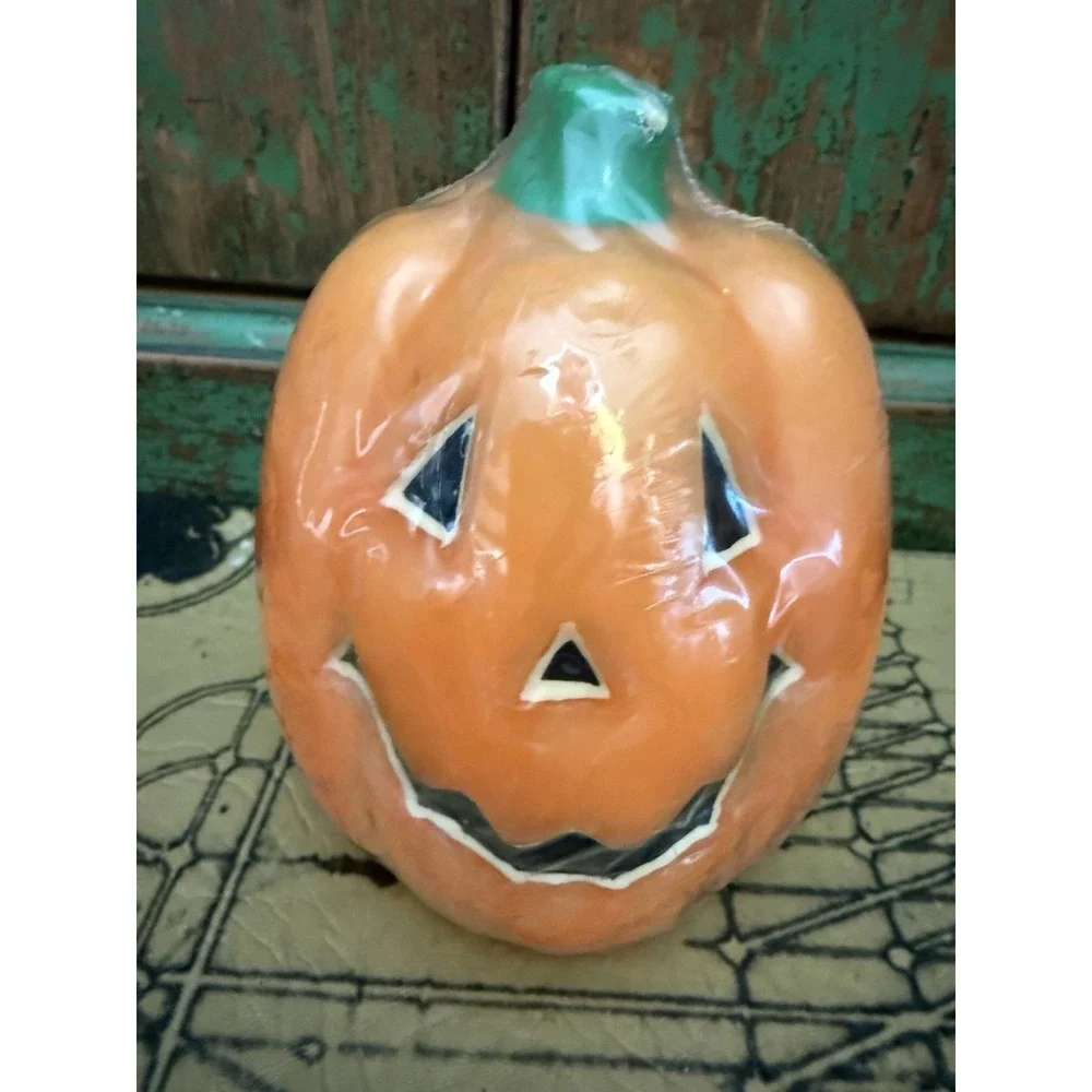 Vintage Pumpkin Jack O' Lantern Candle Set Of 2 Unscented